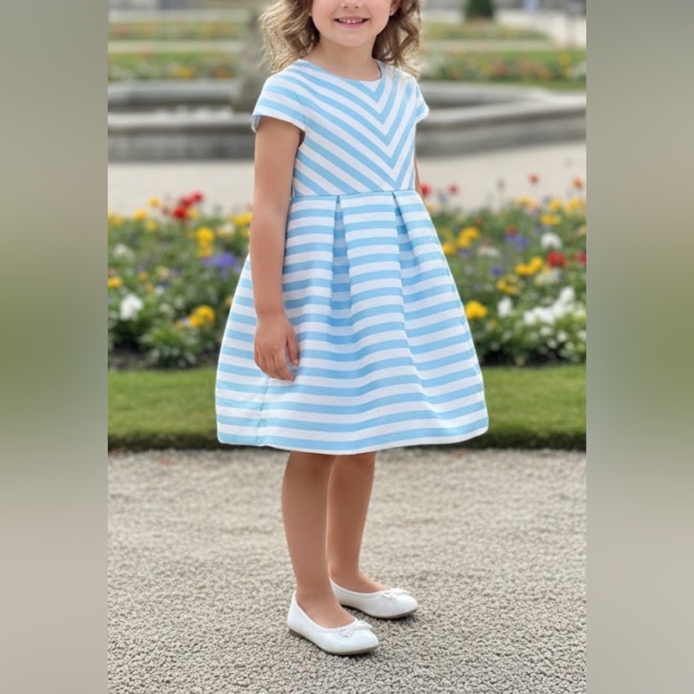 Charming Blue and White Striped Kids Dress